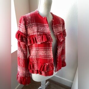ZARA | Red Plaid Ruffle Jacket - Size S